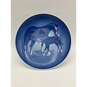 VTG Copenhagen Porcelain B&S‎ Mothers Day Plate 1972 Cobalt Blue Mare & Colt
